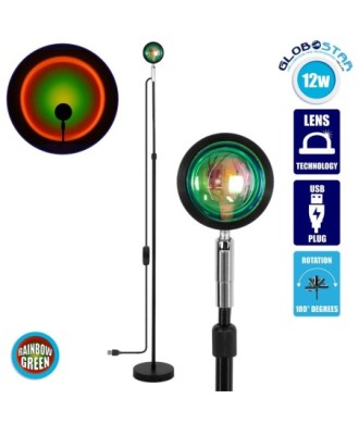 GloboStar® 00821 Μοντέρνο Minimal Επιδαπέδιο Φωτιστικό Μεταλλικό Μονόφωτο LED 12W DC 5V με Projector LENS Ειδικού Εφέ & Καλώδιο Τροφοδοσίας USB Rotation Head 180° RAINBOW GREEN